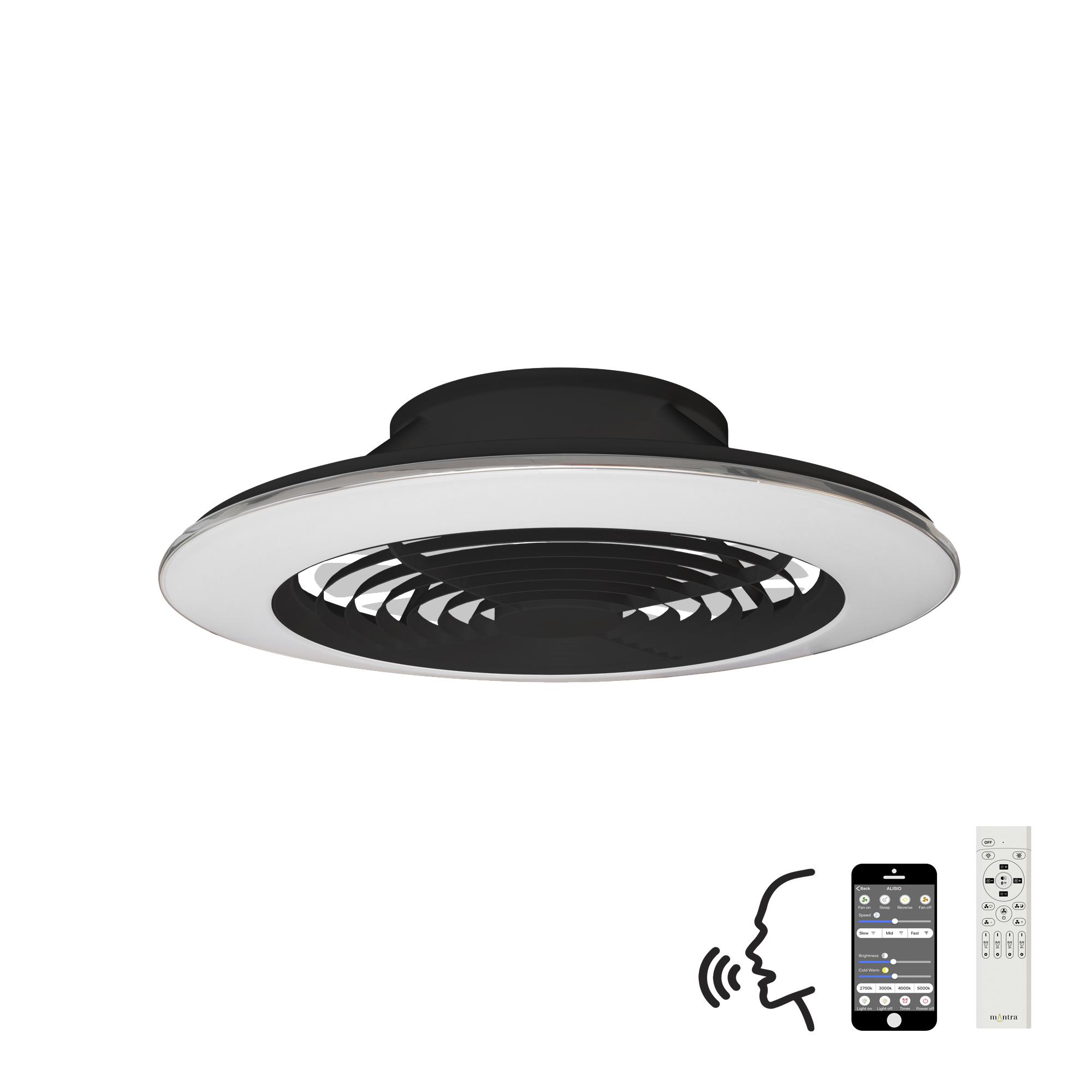 M7492  Alisio XL 95W LED Dimmable Ceiling Light & Fan; Remote / APP / Voice Controlled Black